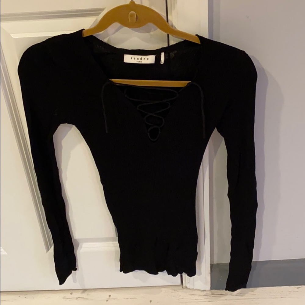 Black Lace Up Blouse